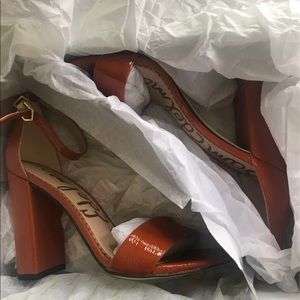 Chunky high heel sandals leather upper